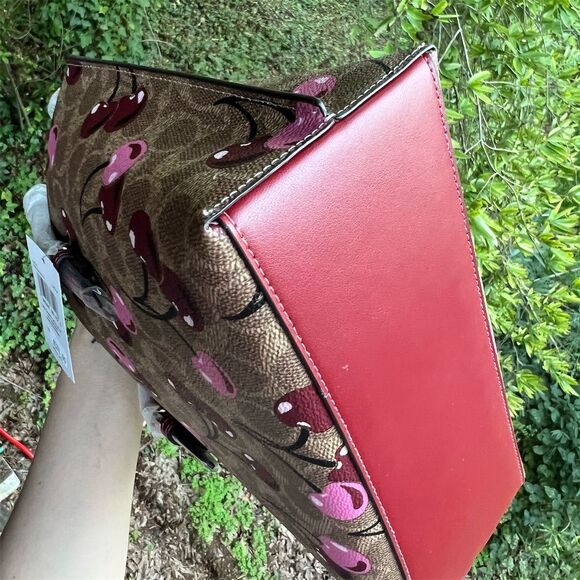 COACH Mollie Tote Bag 25 Cherry Print Signature Canvas Multicolor CZ772 NWT - Picture 7 of 8
